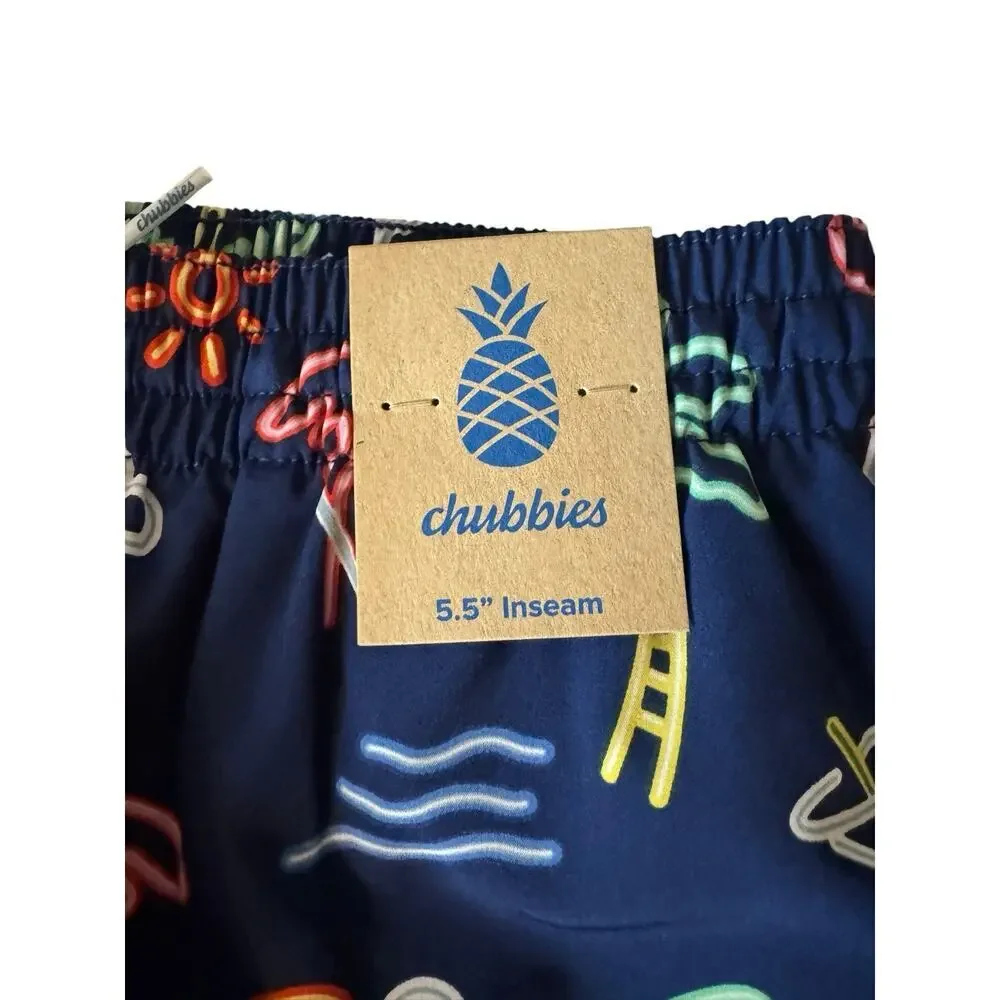 Chubbies NEW Swim Trunks Small Blue The Neon Lights 5.5